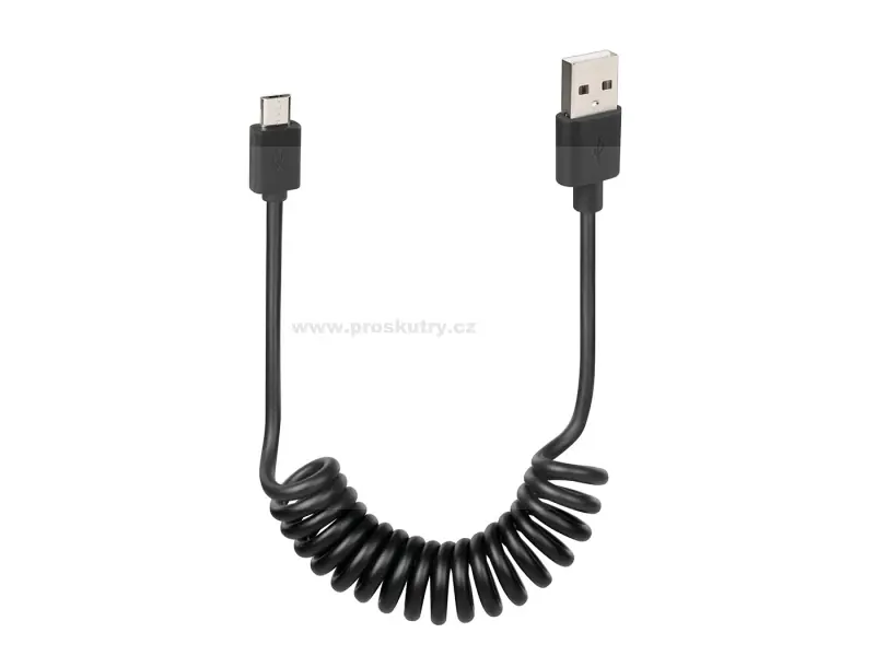 USB spirálový kabel / nabíjecí kabel typu micro USB 100 cm černý | Objednejte nyní