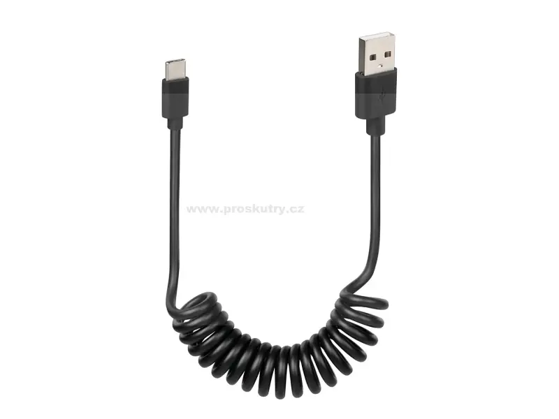 USB spirálový kabel / nabíjecí kabel typu -C- 100 cm černý | Nově v sortimentu