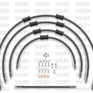 Akce - STANDARD Hadice přední brzdy sada Venhill POWERHOSEPLUS KAW-6002F-BK (5hadic v sadě) černé hadice, chromové koncovky